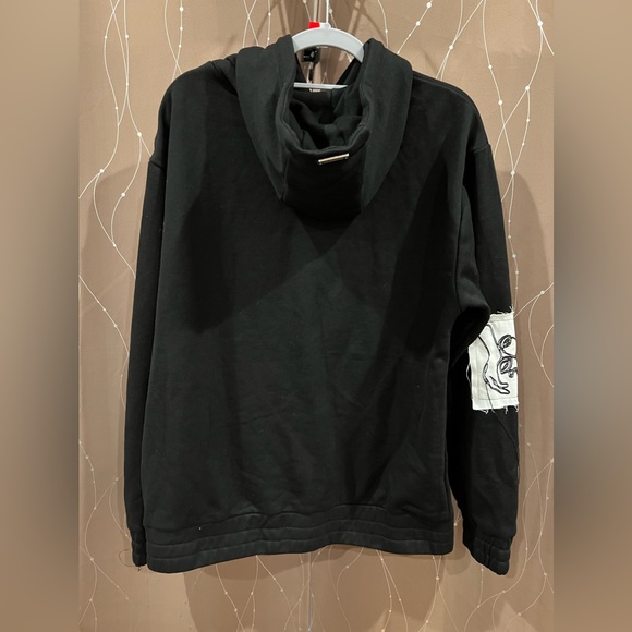 NWT MANIERE DE VOIR Black Hooded Sweater Sweatshirt Hoodie Patches Women’s Sz 8 - Picture 2 of 10